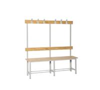 Simon Rack Banco Vestuario Madera Pino Barnizado, 1500x1600x350 mm (Alto*Ancho*Largo), Banco con Perchero, Estructura Acero, Desmontado, Simonlocker