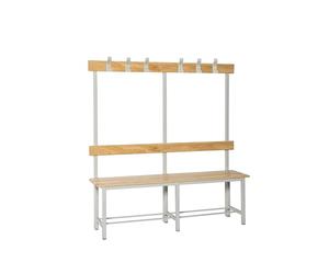 Simon Rack Banco Vestuario Madera Pino Barnizado, 1500x1600x350 mm, Banco con Perchero, Estructura Acero, Desmontado, Simonlocker