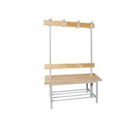 Simon Rack Banco Vestuario Madera Pino Barnizado Doble, 1000x1600x670 mm, Banco con Perchero, Estructura Acero, Desmontado, Simonlocker