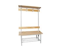 Simon Rack Banco Vestuario Madera Pino Barnizado Doble, 1500x1800x670 mm, Banco con Perchero, Estructura Acero, Desmontado, Simonlocker