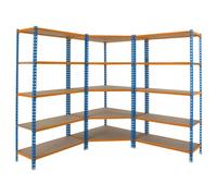 Simon Rack Estanteria Esquina Metalica, 1800x1800x400 mm, 5 Baldas Madera, 200 kg de Punto Flexión, Estanterías Almacenaje, 2 Módulo Extra, Azul/Naranja/Madera - Maderclick Corner