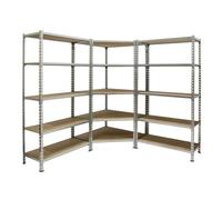 Simon Rack Estanteria Esquina Metalica, 1800x1800x400 mm, 5 Baldas Madera, 200 kg de Punto Flexión, Estanterías Almacenaje, 2 Módulos Extra, Galvanizado/Madera - Maderclick Corner
