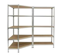 Simon Rack Estanteria Esquina Metalica, 1800x1800x400 mm, 5 Baldas Madera, 200 kg de Punto Flexión, Estanterías Almacenaje, 1 Módulo Extra, Galvanizado/Madera - Maderclick Corner