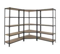 Simon Rack Estanteria Esquina Metalica, 1800x1800x500 mm, 5 Baldas Madera, 200 kg de Punto Flexión, Estanterías Almacenaje, 1 Módulo Extra, Antracita/Madera - Maderclick Corner