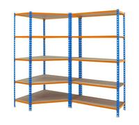 Simon Rack Estanteria Esquina Metalica, 1800x1800x500 mm, 5 Baldas Madera, 200 kg de Punto Flexión, Estanterías Almacenaje, 1 Módulo Extra, Azul/Naranja/Madera - Maderclick Corner