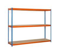 Simon Rack Estanteria Industrial, 1500x1200x450 mm, 400 kg de Punto Flexión, 3 Estantes Madera, Estanterias Almacenaje, Estanterias Metalicas, Azul/Naranja/Madera - SimonTaller