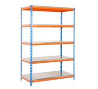 Simon Rack Estanteria Industrial, 2000x1000x600 mm, 300 kg de Punto Flexión, 5 Estantes, Estanterias Almacenaje, Estanterias Metalicas, Azul/Naranja/Galva - SimonTaller