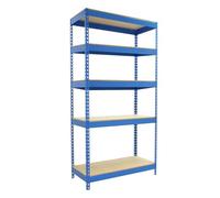 Simon Rack Estanteria Industrial, 2000x1200x450 mm, 300 kg de Punto Flexión, 5 Estantes Madera, Estanterias Almacenaje, Estanterias Metalicas, Azul/Madera - SimonTaller