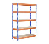 Simon Rack Estanteria Industrial, 2000x1200x450 mm, 300 kg de Punto Flexión, 5 Estantes Madera, Estanterias Almacenaje, Estanterias Metalicas, Azul/Naranja/Madera - SimonTaller