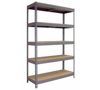 Simon Rack Estanteria Industrial, 2000x1200x450 mm, 300 kg de Punto Flexión, 5 Estantes Madera, Estanterias Almacenaje, Estanterias Metalicas, Gris/Madera - SimonTaller