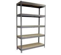 Simon Rack Estanteria Industrial, 2000x1200x450 mm, 400 kg de Punto Flexión, 5 Estantes Madera, Estanterias Almacenaje, Estanterias Metalicas, Gris/Madera - SimonTaller