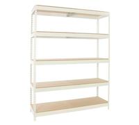 Simon Rack Estantería Industrial, 2000x1500x450 mm, 600 kg de Punto Flexión, 5 Estantes Madera, Estantería Garaje, Blanco/Madera - Simonforte