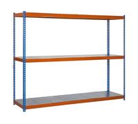 Simon Rack Estantería Industrial 2000x1500x450 mm - Ecoforte | 3 Estantes Metálicos, 400 kg de Punto Flexión, Pintura anticorrosión, Azul/Naranja/Galva, Montaje sistema clic
