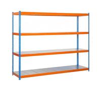 Simon Rack Estantería Industrial 2000x1500x450 mm - Ecoforte | 4 Estantes Metálicos, 400 kg de Punto Flexión, Pintura anticorrosión, Azul/Naranja/Galva, Montaje sistema clic
