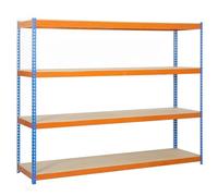 Simon Rack Estanteria Industrial, 2000x1500x600 mm, 400 kg de Punto Flexión, 4 Estantes Madera, Estanterias Almacenaje, Estanterias Metalicas, Azul/Naranja/Madera - SimonTaller