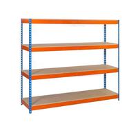 Simon Rack Estanteria Industrial, 2000x1500x600 mm, 600 kg de Punto Flexión, 4 Estantes Madera, Estanterias Almacenaje, Estanterias Metalicas, Azul/Naranja/Madera - SimonTaller