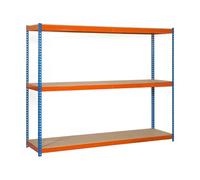 Simon Rack 1 Estanterias Metalicas Almacenaje 3 Estantes Capacidad Carga 400 kg, Azul/Naranja/Madera, 2000x1800x600