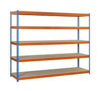Simon Rack 37 Estanterias Metalicas Almacenaje 5 Estantes Capacidad Carga 400 kg, Azul/Naranja/Madera, 2000x1800x600