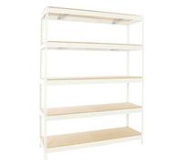 Simon Rack Estanteria Industrial, 2000x2400x900 mm, 400 kg de Punto Flexión, 5 Estantes Madera, Estanterias Almacenaje, Estanterias Metalicas, Blanco/Madera - SimonTaller