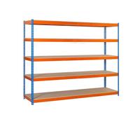 Simon Rack Estanteria Industrial, 2500x1500x450 mm, 600 kg de Punto Flexión, 5 Estantes Madera, Estanterias Almacenaje, Estanterias Metalicas, Azul/Naranja/Madera - SimonTaller