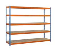 Simon Rack Estanteria Industrial, 2500x1500x750 mm, 400 kg de Punto Flexión, 5 Estantes Madera, Estanterias Almacenaje, Estanterias Metalicas, Azul/Naranja/Madera - SimonTaller