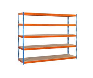 Simon Rack Estantería Industrial 3000x1200x600 mm - Simonforte | 5 Estantes Madera, 600 kg de Punto Flexión, Pintura anticorrosión, Azul/Naranja , Montaje sistema clic