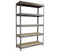 Simon Rack Estanteria Industrial, 3000x1200x750 mm, 400 kg de Punto Flexión, 5 Estantes Madera, Estanterias Almacenaje, Estanterias Metalicas, Gris/Madera - SimonTaller