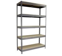Simon Rack Estanteria Industrial, 3000x1500x450 mm, 600 kg de Punto Flexión, 5 Estantes Madera, Estanterias Almacenaje, Estanterias Metalicas, Gris/Madera - SimonTaller