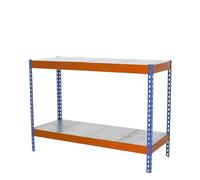 Simon Rack Estanteria Industrial, 900x1500x450 mm, 400 kg de Punto Flexión, 2 Estantes, Estanterias Almacenaje, Estanterias Metalicas, Azul/Naranja/Galva - SimonTaller