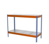 Simon Rack Estanteria Industrial, 900x1500x600 mm, 400 kg de Punto Flexión, 2 Estantes, Estanterias Almacenaje, Estanterias Metalicas, Azul/Naranja/Galva - SimonTaller