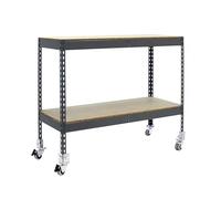 Simon Rack Estanteria Industrial, 975x1200x750 mm, 75 kg de Punto Flexión, 2 Alturas Madera, Estanteria Almacenaje, Inlcuye Ruedas, Gris/Madera - SimonTaller