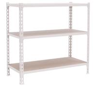 Simon Rack Estanteria Metalica, 1000x1100x500 mm, 3 Alturas, Bandeja Madera, 200 kg de Punto Flexión, Estanteria Almacenaje, Blanco/Madera - Maderclick