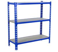 Simon Rack Estanteria Metalica, 1000x800x300 mm, 3 Alturas, Bandeja Madera, 150 kg de Punto Flexión, Estanteria Almacenaje, Azul/Madera - Maderclick