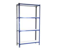 Simon Rack Estantería Metálica 1500x1200x500 mm - Simonclick | 4 Alturas, Bandeja Metal, 200 kg de Punto Flexión, Azul/Blanco, Pintura anticorrosión, Montaje sistema clic