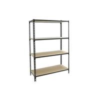 Simon Rack Estanteria Metalica, 1500x800x500 mm, 4 Alturas, Bandeja Madera, 150 kg de Punto Flexión, Estanteria Almacenaje, Antracita/Madera - Maderclick