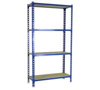 Simon Rack Estanteria Metalica, 1500x900x400 mm, 4 Alturas, Bandeja Madera, 150 kg de Punto Flexión, Estanteria Almacenaje, Azul/Madera - Maderclick