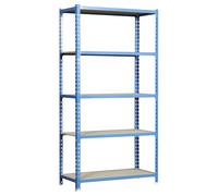 Simon Rack Estanteria Metalica, 1800x800x400 mm, 5 Alturas, Bandeja Madera, 150 kg de Punto Flexión, Estanteria Almacenaje, Azul/Madera - Maderclick