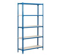 Simon Rack Estanteria Metalica, 2000x1000x300 mm, 5 Alturas, Bandeja Metal, 180 kg de Punto Flexión, Estanteria Almacenaje, Azul/Blanco - Simonclick