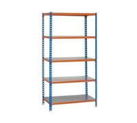 Simon Rack Estanteria Metalica, 2000x1100x400 mm, 5 Alturas, Bandeja Metal, 200 kg de Punto Flexión, Estanteria Almacenaje, Azul/Naranja/Galva - Simonclick