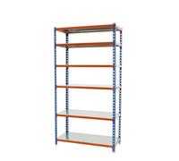 Simon Rack Estanteria Metalica, 2500x1000x400 mm, 6 Alturas, Bandeja Metal, 180 kg de Punto Flexión, Estanteria Almacenaje, Azul/Naranja/Galva - Simonclick
