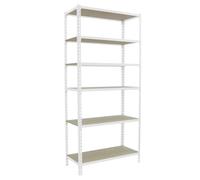 Simon Rack Estanteria Metalica, 2500x800x300 mm, 6 Alturas, Bandeja Madera, 150 kg de Punto Flexión, Estanteria Almacenaje, Blanco/Madera - Maderclick