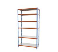 Simon Rack Estanteria Metalica, 2500x800x400 mm, 6 Alturas, Bandeja Metal, 180 kg de Punto Flexión, Estanteria Almacenaje, Azul/Naranja/Galva - Simonclick