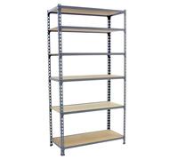Simon Rack Estanterias Metalicas, 2500x800x500 mm, 6 Baldas de Madera, 150 kg de Punto Flexión, Estanterias Almacenaje, Gris/Madera - Maderclick