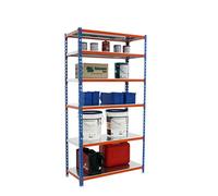 Simon Rack Estanteria Metalica, 2500x800x500 mm, 6 Alturas, Bandeja Metal, 180 kg de Punto Flexión, Estanteria Almacenaje, Azul/Naranja/Galva - Simonclick