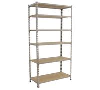 Simon Rack Estanteria Metalica, 2500x900x300 mm, 6 Alturas, Bandeja Madera, 150 kg de Punto Flexión, Estanteria Almacenaje, Galvanizado/Madera - Maderclick