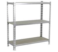 Simon Rack Estanteria Metalica, 900x1100x400 mm, 3 Alturas, Bandeja Madera, 200 kg de Punto Flexión, Estanteria Almacenaje, Galvanizado/Madera - Maderclick