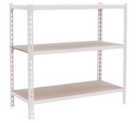 Simon Rack Estanteria Metalica, 900x1200x300 mm, 3 Alturas, Bandeja Madera, 200 kg de Punto Flexión, Estanteria Almacenaje, Blanco/Madera - Maderclick