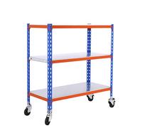 Simon Rack Estanteria Metalica con Ruedas, 975x1100x400 mm, 3 Alturas, Bandeja Metal, 75 kg de Punto Flexión, Estanteria Almacenaje, Azul/Naranja/Galva - Simonclick