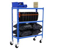 Simon Rack Estanteria Metalica con Ruedas, 975x1100x400 mm, 3 Baldas de Metal, 75 kg de Punto Flexión, Estanterias Almacenaje, Azul/Galva - Simonclick