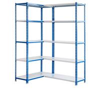 Simonrack Estantería metálica esquinera sin tornillos 10 baldas 80 kg 2000x1300x300 mm Azul/Blanco
